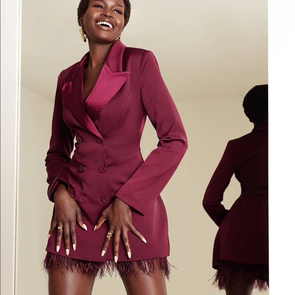Hanifa Blaire Blazer and Mini Feather Skirt (Plum) - XXLarge (2XL)